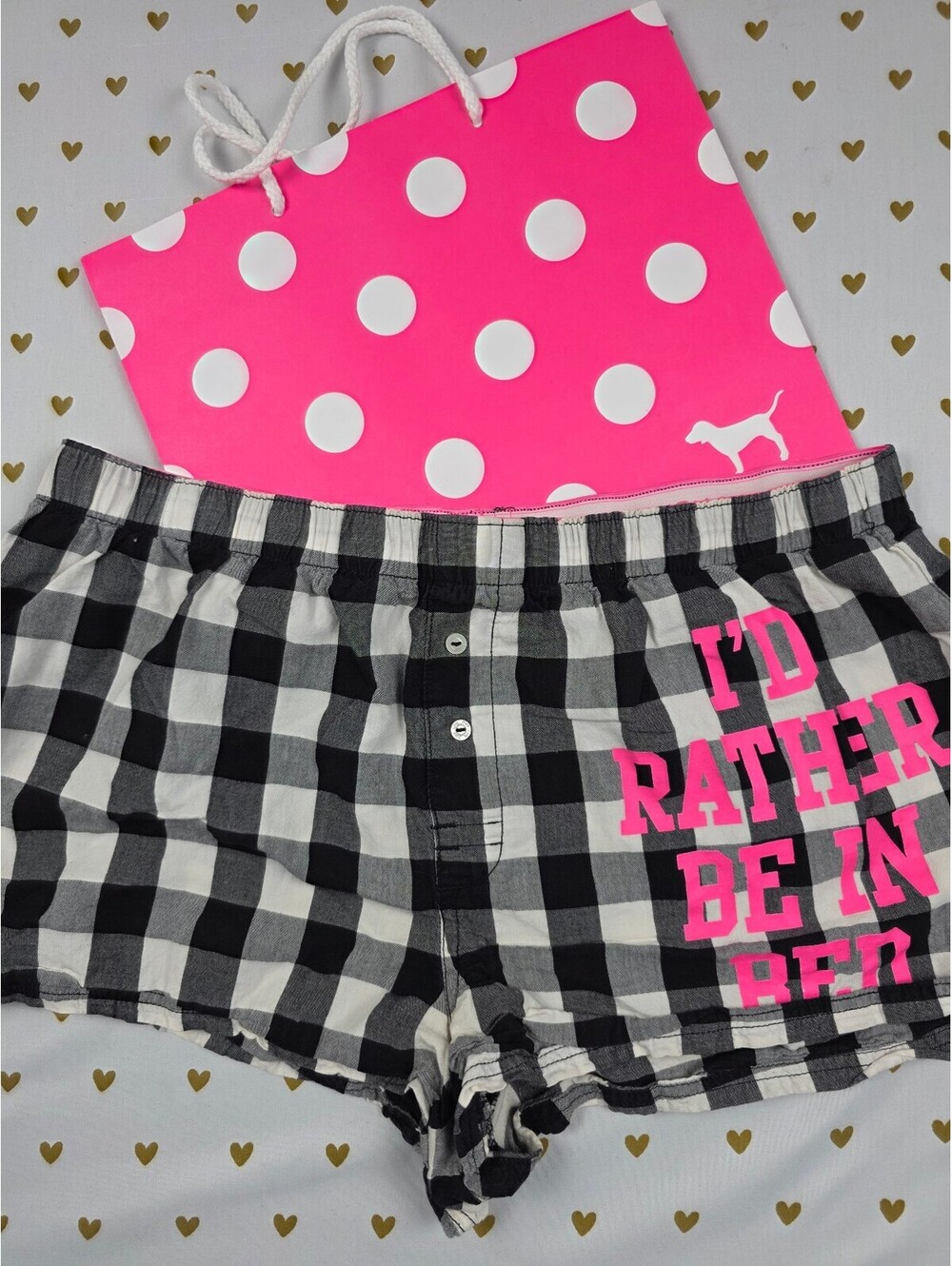 Victorias Secret PINK RATHER Be In BED Sleep Shorts Boxers Buffalo Plaid Small